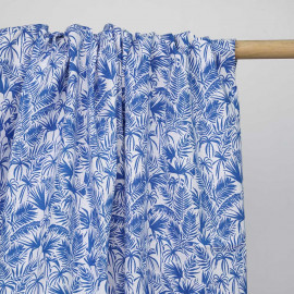 Tissu coton et lin blanc à motif riviera dazzling blue | pretty mercerie | mercerie en ligne