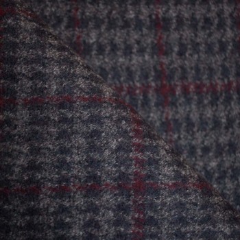 Lainage Carreaux gris & bleu & bordeaux x 10cm