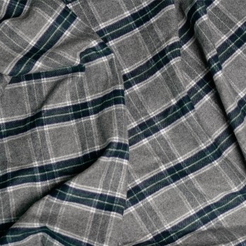Tissu Coton et laine Tartan gris & Vert & Bleu x 10cm
